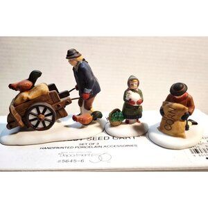 Heritage Village Collection Harvest Seed Cart Set Of 3 Handpainted Porcelain Acc